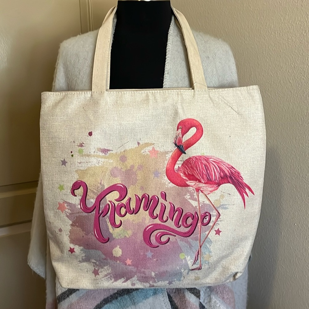 NWT Colorful Flamingo Canvas Tote Bag